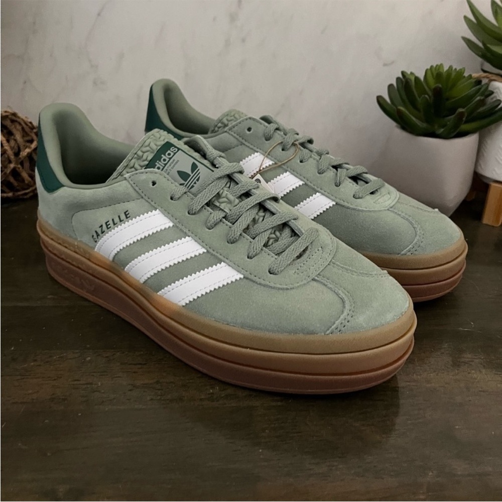 adidas Gazelle Bold Sage Silver Green Gum Sole - Picture 9 of 11